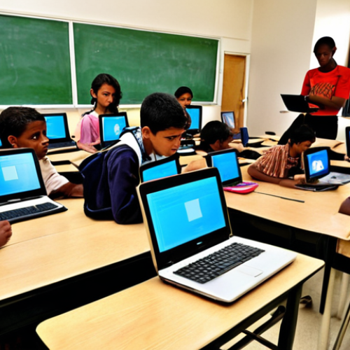 **Image Prompt for Digital Divide in Education**: 
   "A classroom scene depicting diverse students, some with modern laptops and others struggling with outdated technology. The background should show a contrast between a well-equipped learning environment and a less privileged one, highlighting the digital divide in access to technology in education."